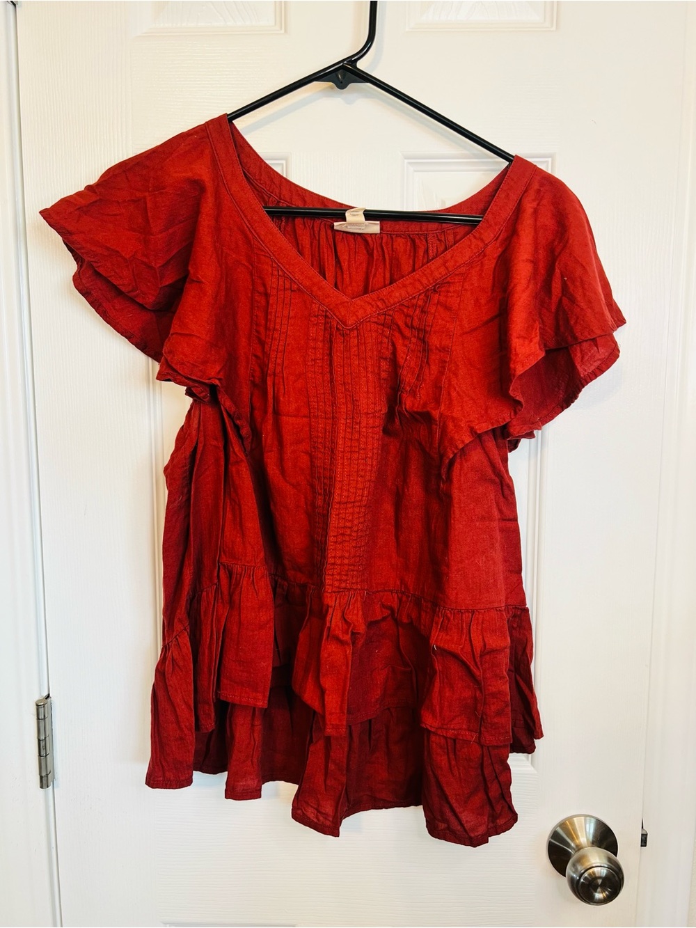 Women's Red Ruffle V-Neck Tunic Top
